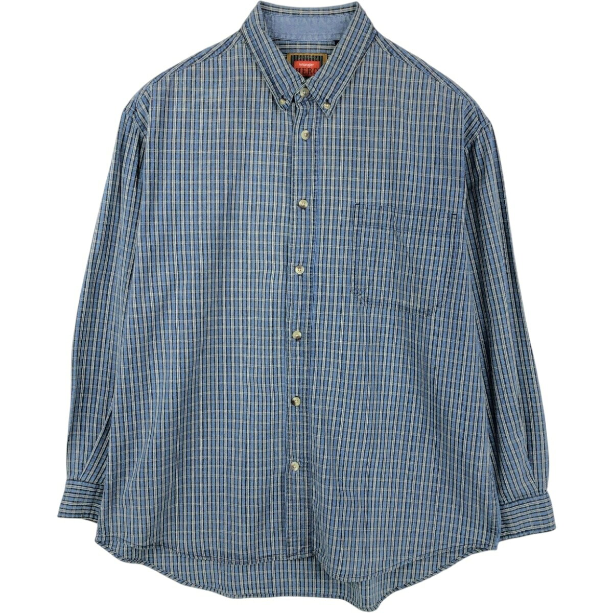 商品詳細 ブランド・Wrangler・ラングラー・ 特徴・薄手・長袖・ボタンダウン・ モデル/形状・HERO・長袖 ボタンダウンチェックシャツ・ 素材・コットン:100%・ 色・ブルー系 青色・ 柄・チェック柄・ 生産国・香港製・ 年代 サイズ・表記サイズ:L・着丈:79.5cm・身幅:65cm・肩幅:53cm・袖丈:59cm・ コンディション・B・ カテゴリ・メンズ・トップス・長袖シャツ・長袖ボタンダウンシャツ・ 商品番号・eaa666733・ 取扱店・ネットショップ・ スタッフコメント写真と実物とでは色味が異なる恐れがございます。Wrangler HERO 長袖 ボタンダウンチェックシャツ / 商品番号 eaa666733 USEDですので使用感などございますが、まだまだご愛用していただけます。 古着という事をご理解の上ご注文よろしくお願いします。※状態は当社独自の基準です。 着用感表記サイズ着丈身幅肩幅袖丈 メンズLL(※着用感、表記サイズは目安です。)79.5cm65cm53cm59cm ※測定値の若干の誤差はご了承下さい。サイズガイドはこちら ブランドWranglerラングラー 特徴薄手 / 長袖 / ボタンダウン モデル/形状HERO / 長袖 ボタンダウンチェックシャツ 素材コットン:100% 色ブルー系 青色 柄チェック柄 生産国香港製 年代- カテゴリ長袖ボタンダウンシャツ 商品番号eaa666733 取扱店ネットショップ 　　 写真と実物とでは色味が異なる恐れがございます。ラングラーの他の商品を見る長袖ボタンダウンシャツの他の商品を見る