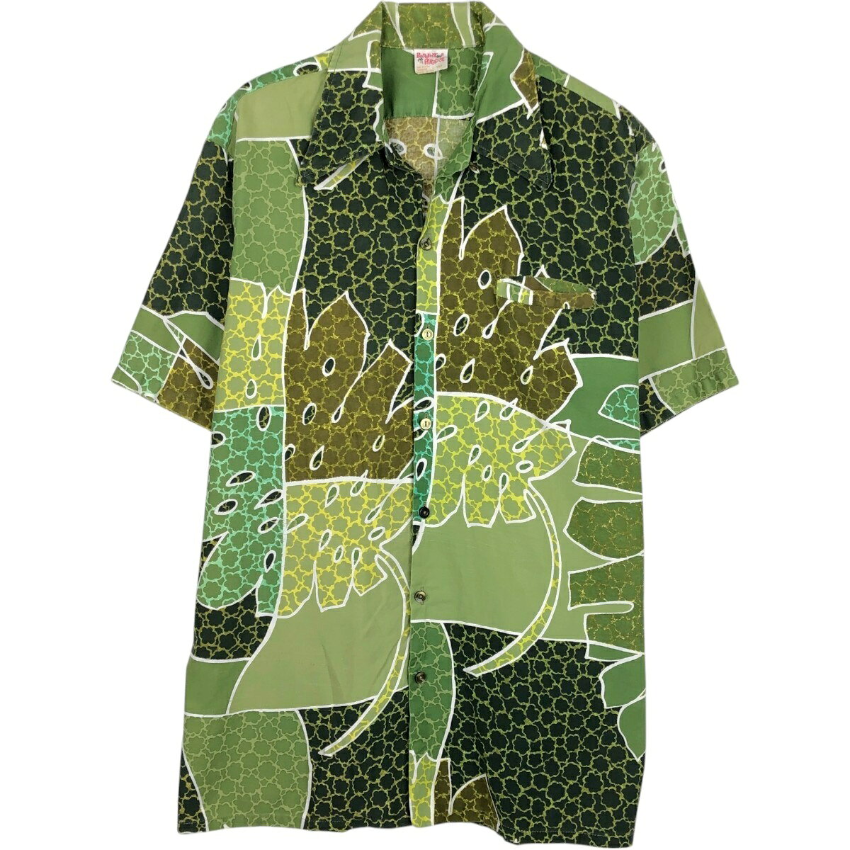 古着 Barefoot in Paradise 総柄 リーフ柄 オープンカラー ハワイアンアロハシャツ ボックスシャツ メンズL相当 /eaa670527 【中古】 【260830】