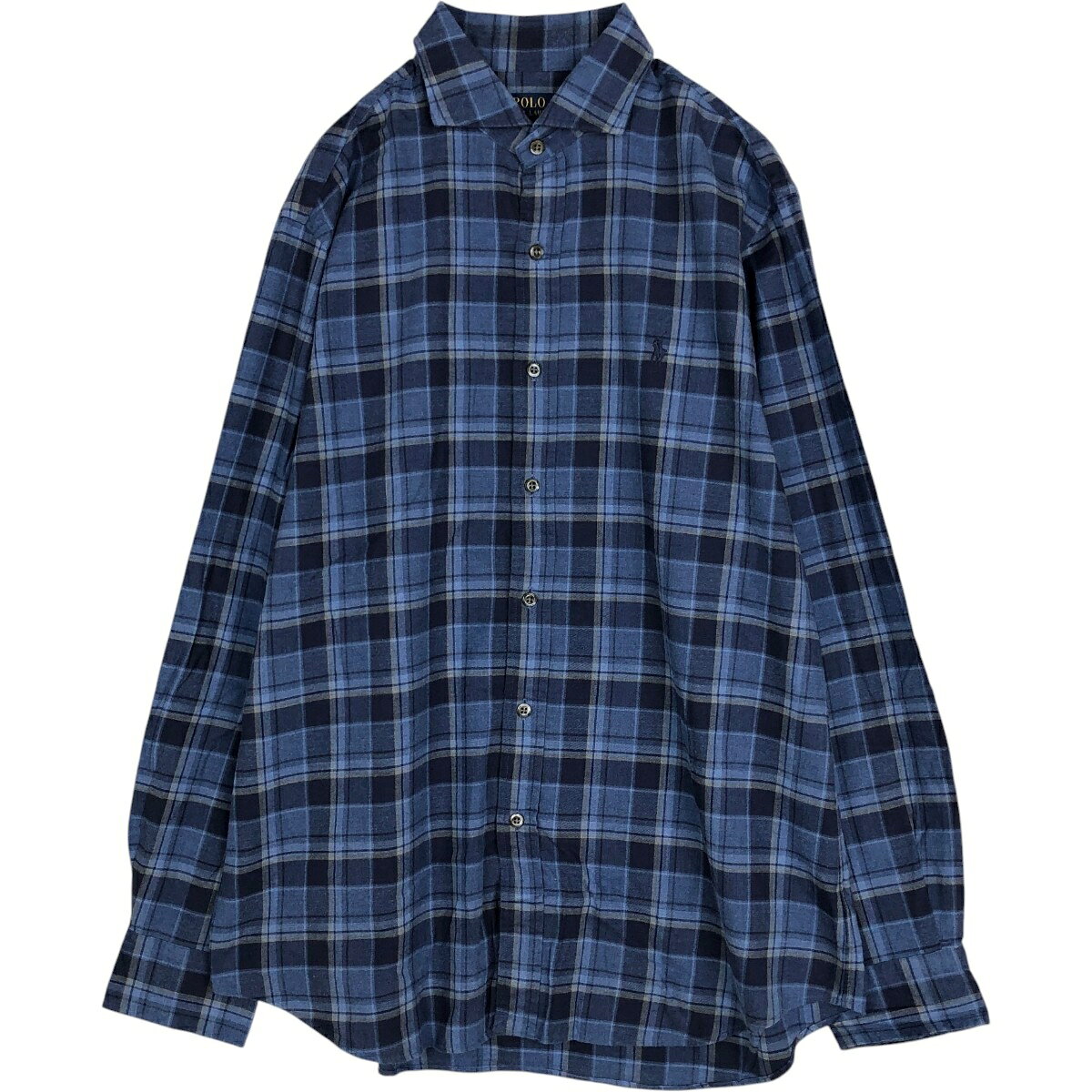 古着 ラルフローレン Ralph Lauren POLO RALPH LAUREN CLASSIC FIT ワイドカラー 長袖 フランネルチェックシャツ メンズL相当 /eaa677122 【中古】 【261014】 ブルー系 春夏秋冬