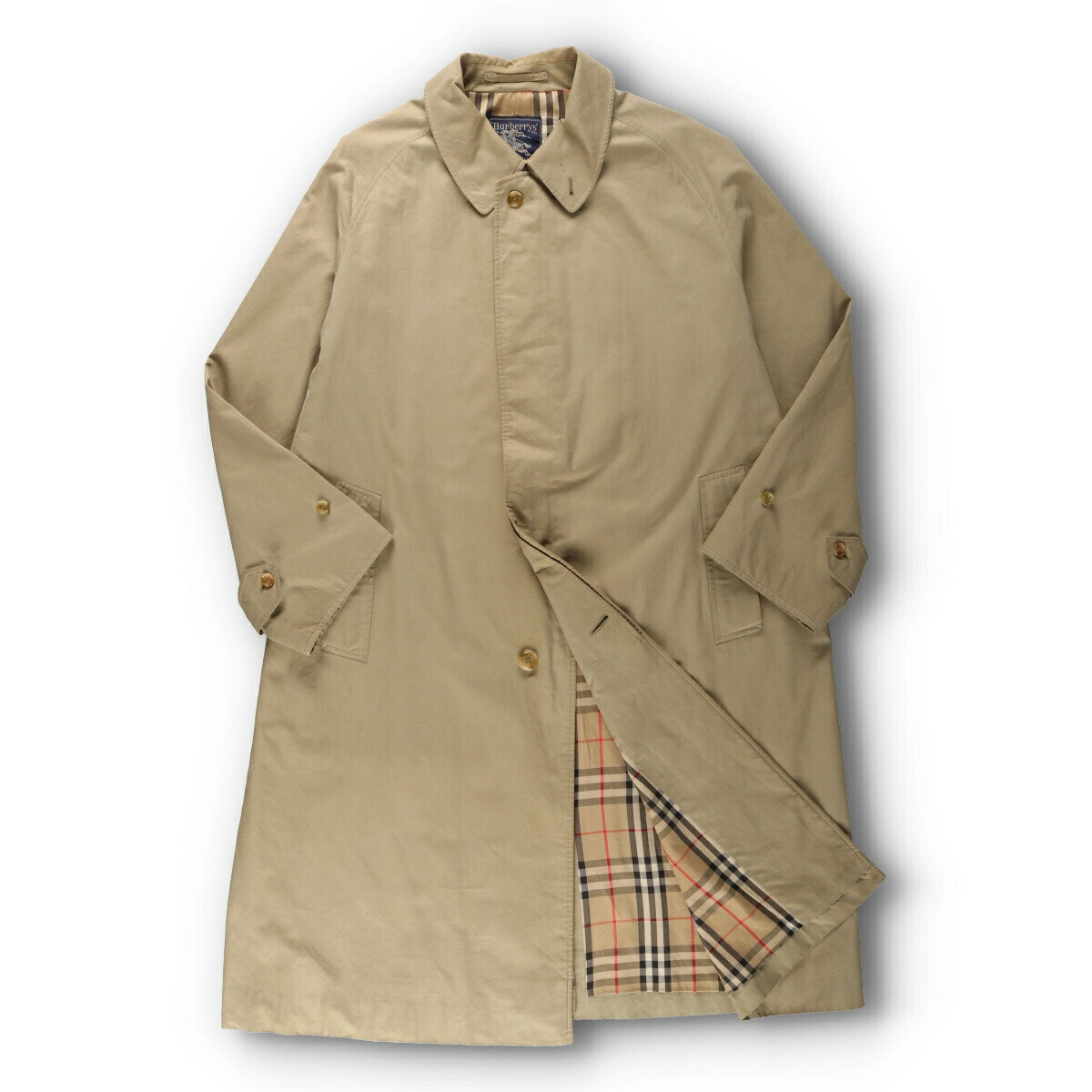 ＼10%OFF／古着 80'S バーバリー Burberry's コットン100% 一枚袖 ステンカラーコート バルマカーンコート 英国製 メンズL ヴィンテージ /eva000775 【中古】【N2401】 【231215】 【SS2406】