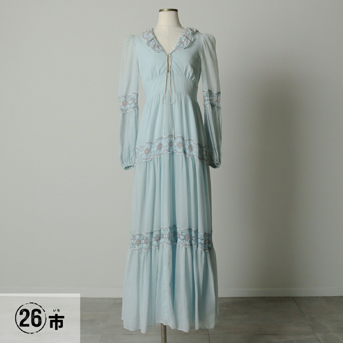 樂天商城 - 古着 70'S ガンネサックス GUNNE SAX Jessica フリル付き マキシ丈 長袖 フレア ワンピース レディースM相当 ヴィンテージ /eva003153 【中古】 【250912】 【V2509】 【SS2603_10】
