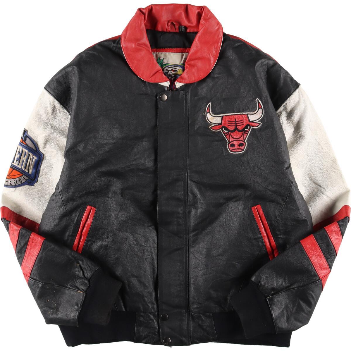 古着 90 039 S ジェフハミルトン JEFF HAMILTON NBA CHICAGOBULLS シカゴブルズ オールレザースタジャン バーシティジャケット メンズL ヴィンテージ /evb000632 【中古】【V2303】 【230311】 【SS2403】