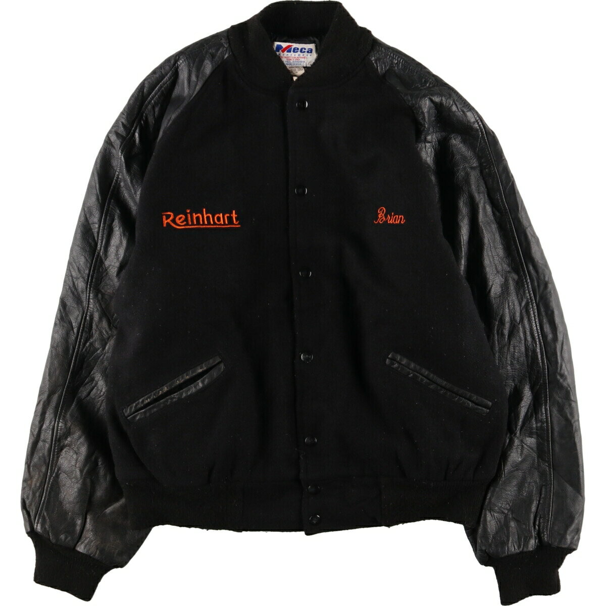 古着 オールブラックカラー 90年代 MECA SPORTSWEAR 袖革ウールスタジャン アワードジャケット バーシティジャケット USA製 メンズXL ヴィンテージ /evb002892 【中古】 【231113】