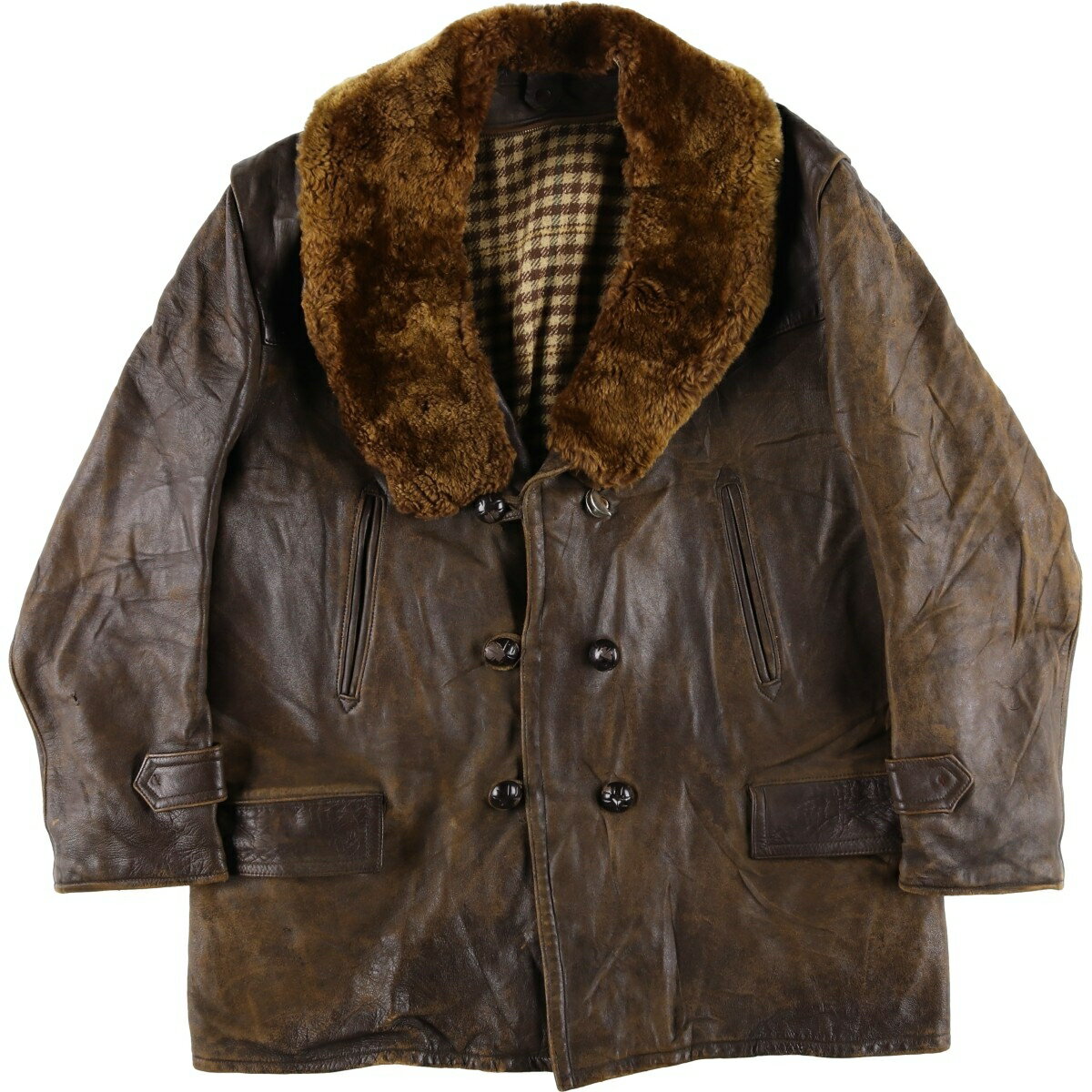 樂天商城 - 古着 レザーカーコート メンズM相当 /evb004002 【中古】 【260118】 ブラウン系 春秋冬