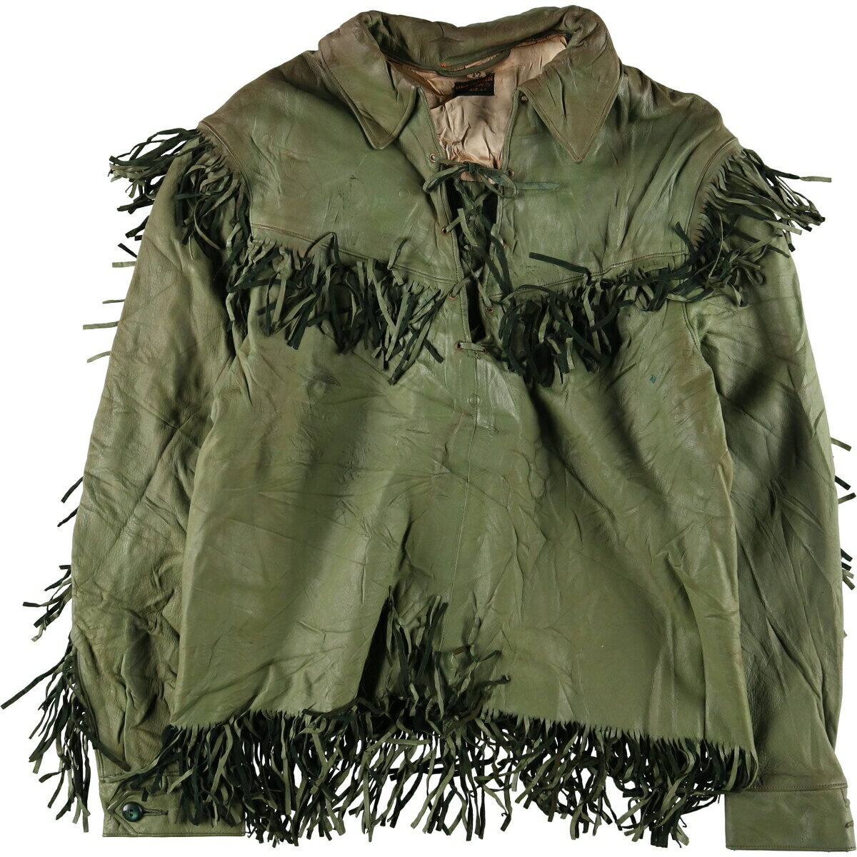 フリンジ スエード レザージャケット ヴィンテージ グリーン (メンズ  