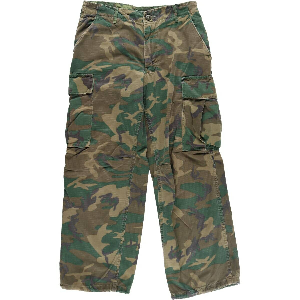 古着 60'S 米軍実品 ジャングルファティーグパンツ 4th 迷彩柄 ウッドランドカモ リップストップ ミリタリー コンバットパンツ USA製 SMALL-SHORT メンズw30相当 ヴィンテージ /evb008291 【中古】 【250102】