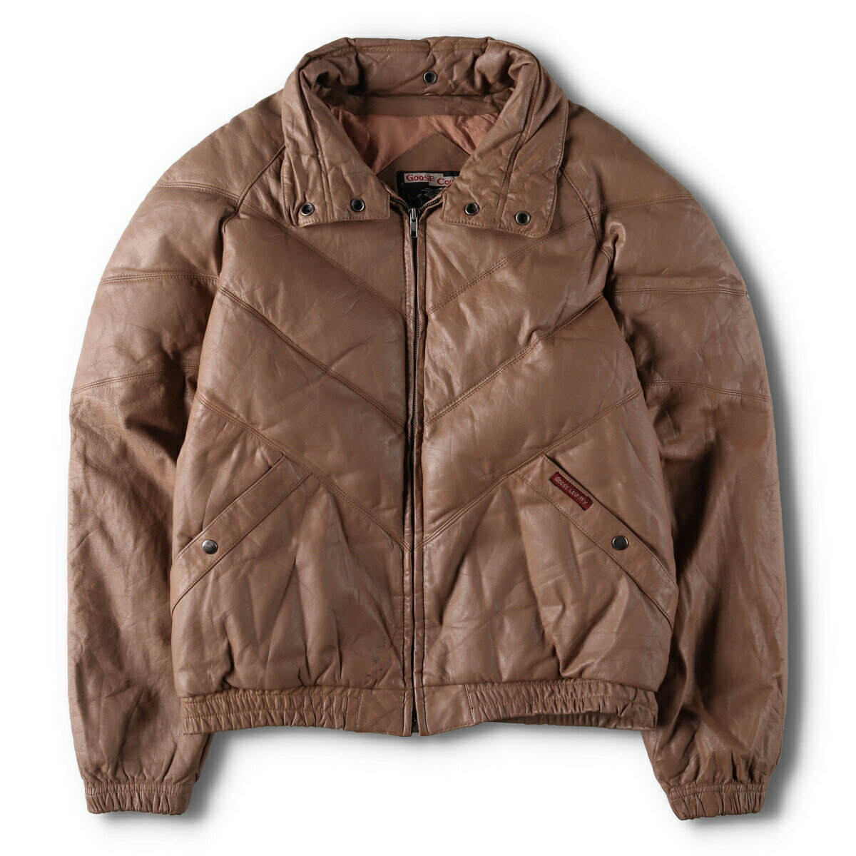 古着 80'S GOOSE COUNTRY レザーダウンジャケット パファージャケット メンズXL相当 ヴィンテージ /evb008893 【中古】 【241206】 【N2412】