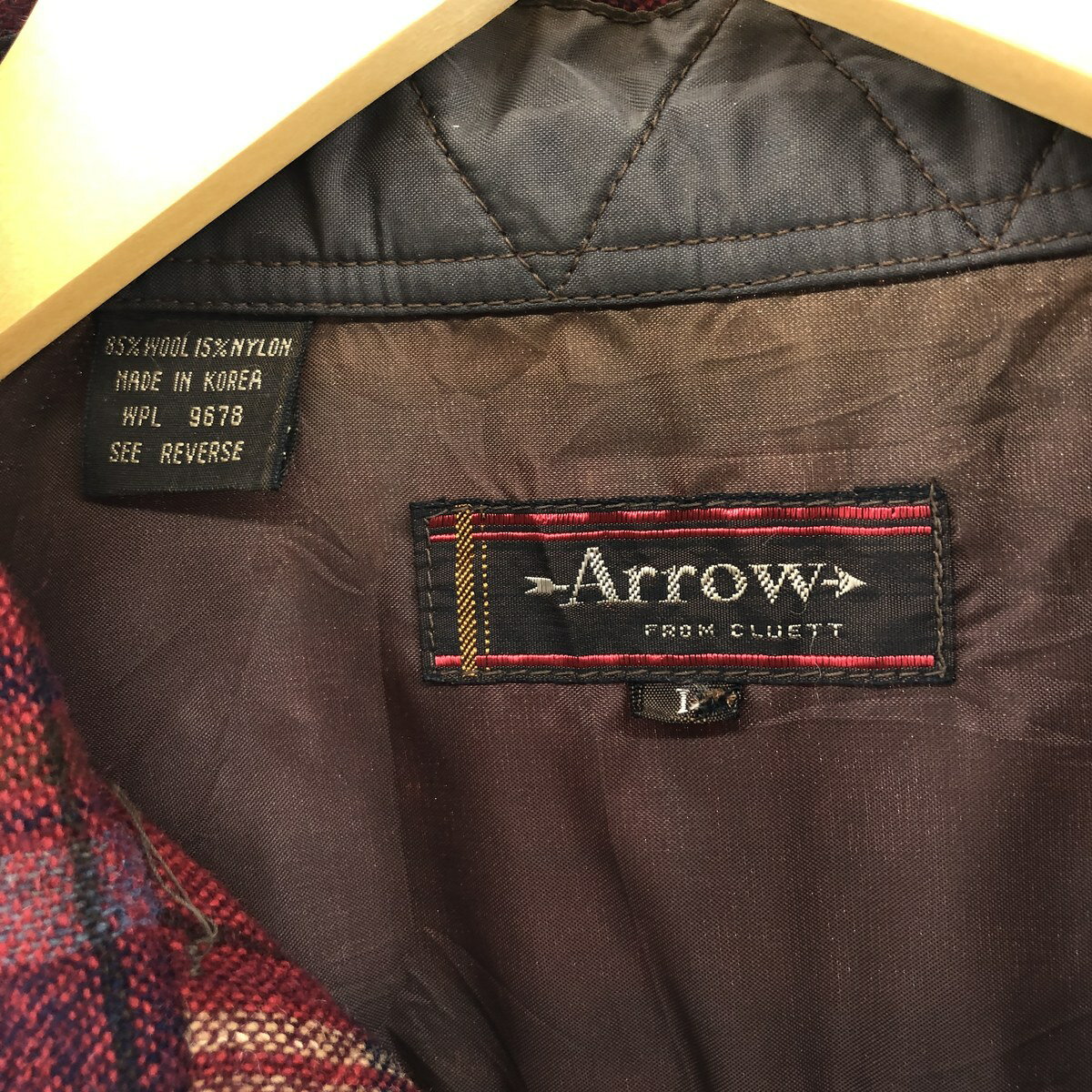古着 70'S アロー Arrow FROM CLUETT チェック柄 オープンカラー ウールボックスシャツ メンズL相当 ヴィンテージ /evb009858 【中古】 【250306】