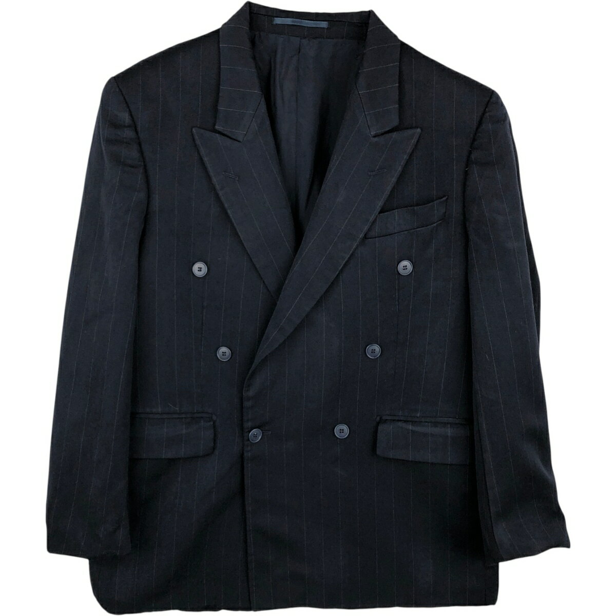 YVES SAINT LAURENT ネイビー テーラードジャケット 36 サンローランパリ 20AW ストライプ ウールサージ ダブルブレステッド