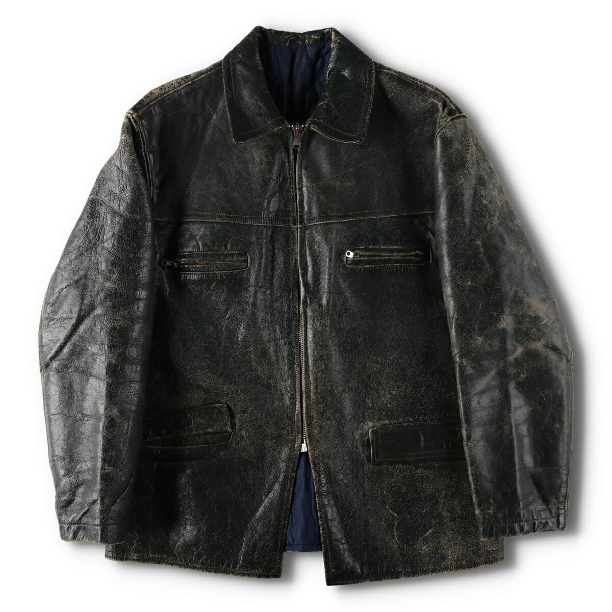 古着 40~50'S AEROジップ コの字留め レザージャケット メンズM相当 ヴィンテージ /evb030552 【中古】 【251208】 【N2512】