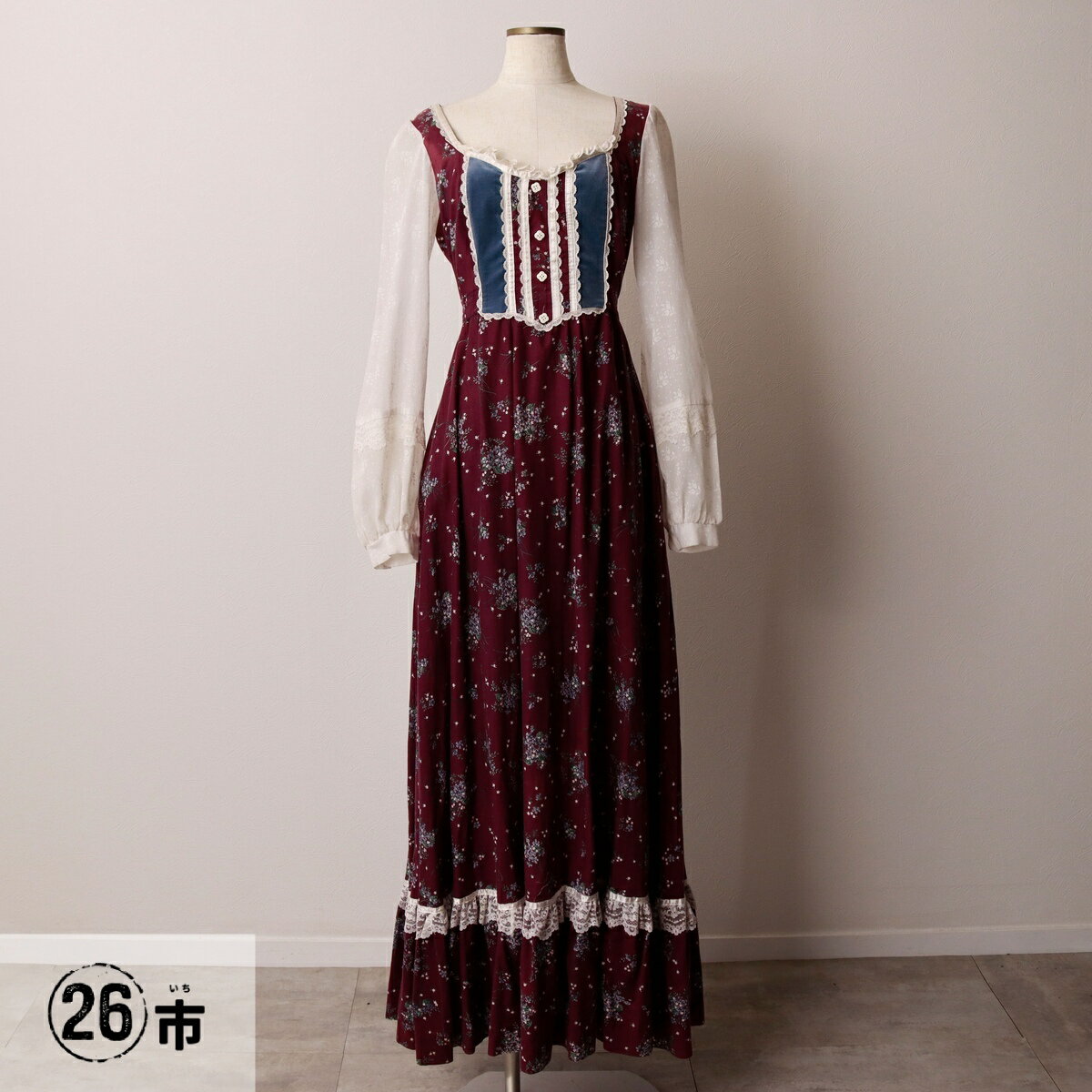 古着 70 039 S ガンネサックス GUNNE SAX Jessica 花柄 マキシ丈 長袖 フレア ワンピース レディースS相当 ヴィンテージ /evb030657 【中古】 【251110】 【V2511】 レッド系 春夏秋冬