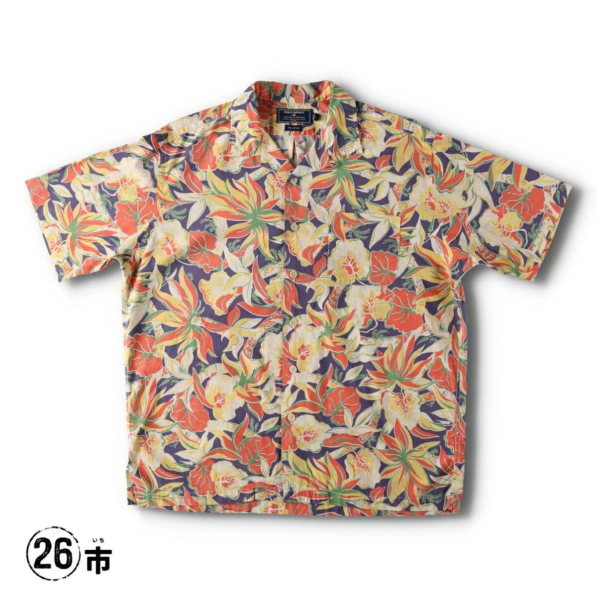 古着 90'S ラルフローレン Ralph Lauren POLO SPORT ポロスポーツ 花柄 オープンカラー ハワイアンアロハシャツ ボックスシャツ メンズL相当 ヴィンテージ /evb031350 【中古】 【260526】 【V2606】 ネイビー系 春夏