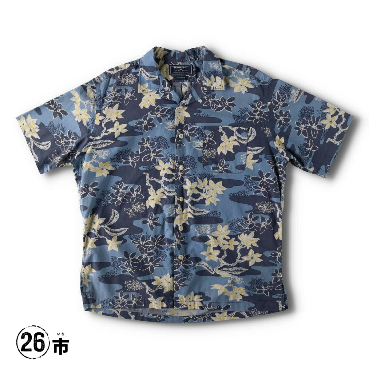 古着 90'S ラルフローレン Ralph Lauren POLO SPORT ポロスポーツ 花柄 オープンカラー ハワイアンアロハシャツ ボックスシャツ メンズL相当 ヴィンテージ /evb031352 【中古】 【260526】 【V2606】 ブルー系 春夏