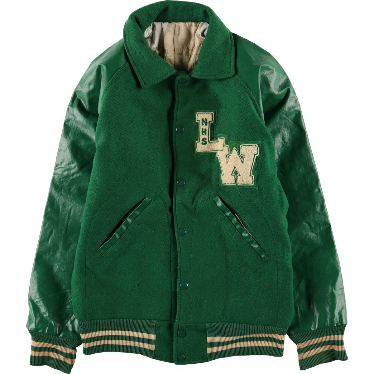 古着 Fork Knit 襟付き 中綿入り 袖革ウールボタンスタジャン バーシティジャケット メンズS相当 ヴィンテージ /evb032228 【中古】 【251028】(4)