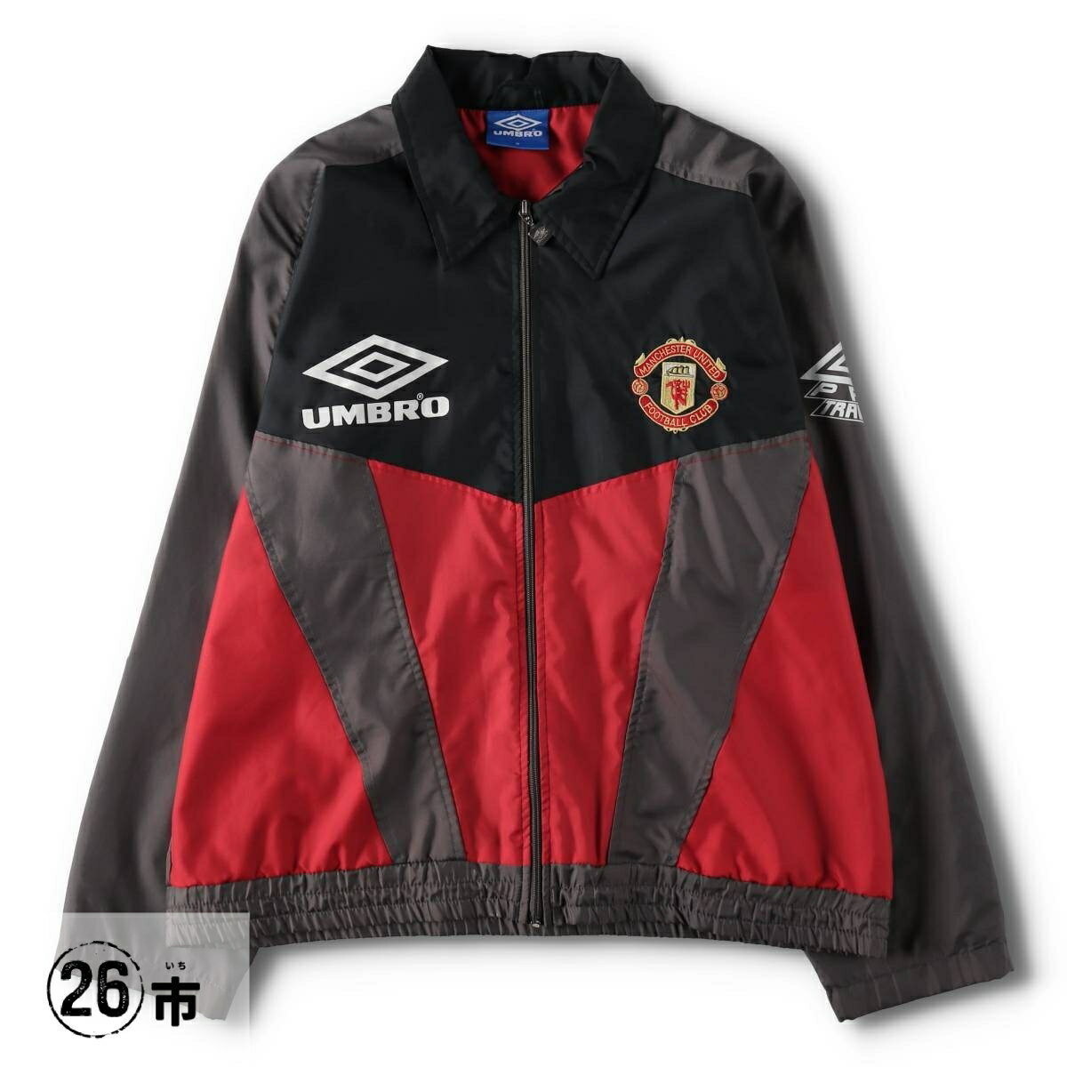 古着 90 039 S アンブロ UMBRO PREMIER LEAGE プレミアリーグ MANCHESTER UNITED FC マンチェスターユナイテッド SHAPR シャープ 襟付き ナイロンジャケット メンズM相当 ヴィンテージ /evb034485 【中古】 【260427】 【V2605】 レッド系 春秋冬
