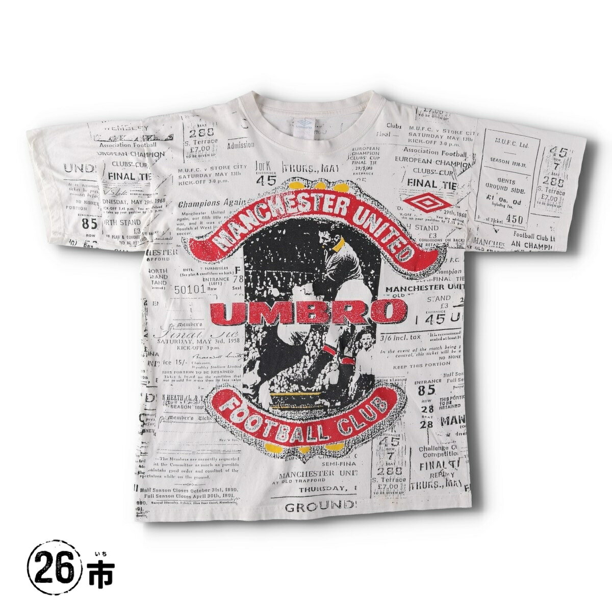 古着 90 039 S アンブロ UMBRO PREMIER LEAGE プレミアリーグ MANCHESTER UNITED FC マンチェスターユナイテッド オールオーバープリント スポーツプリントTシャツ メンズL相当 ヴィンテージ /evb034820 【中古】 【260508】 【V2605】