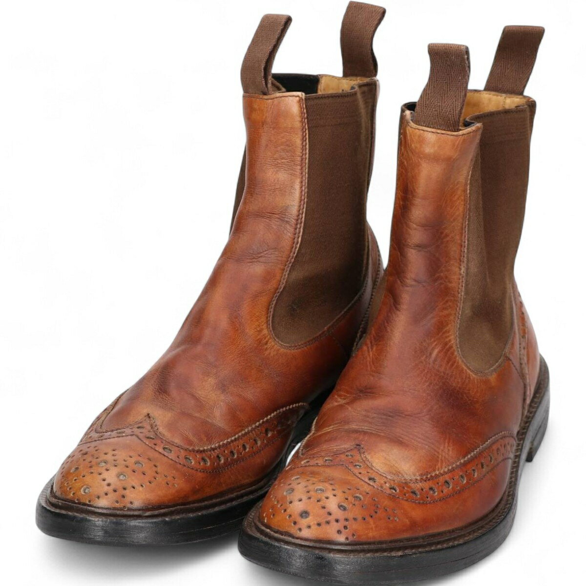 古着 80'S トリッカーズ Tricker's ヘンリー 2754 ウイングチップ フルブローグ サイドゴアブーツ 英国..