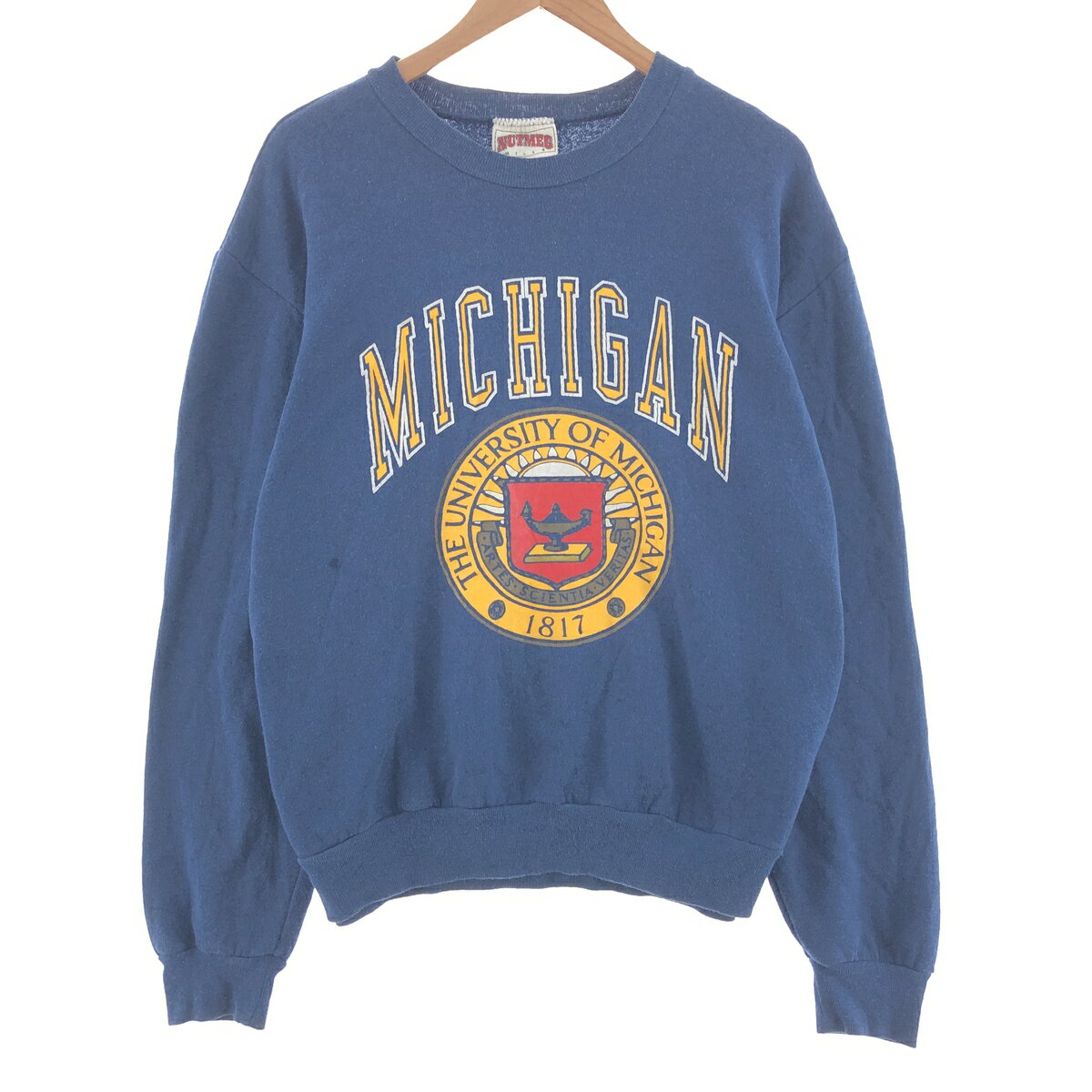 古着 90'S NUTMEG MICHIGAN ミシガン大学 プリントスウェットシャツ トレーナー USA製 メンズL ヴィンテージ /taa002563 【中古】 【231228】
