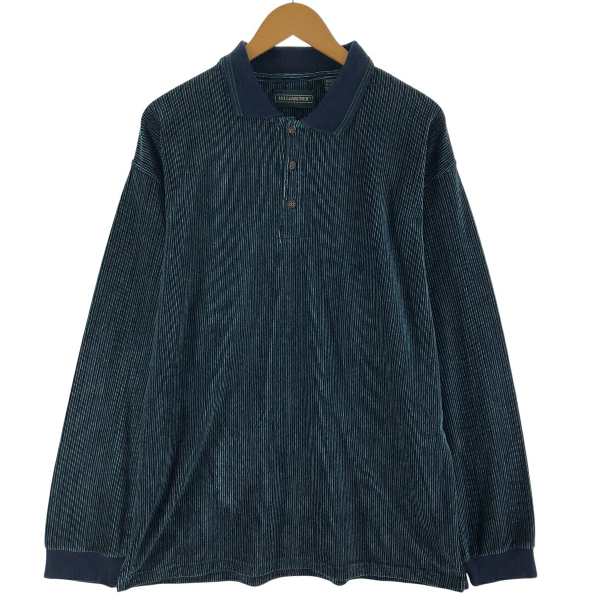 Rakuten - 古着 HILL&ARCHER ベロア 長袖 ストライプ ポロシャツ メンズXL相当 /taa003067 【中古】 【250328】 【SS2603_50】