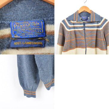 70年代 ペンドルトン PENDLETON マルチボーダー ウールニットフルジップセーター USA製 レディースXL ヴィンテージ /was8658 【中古】 【181005】【PD191018】【GS1911】