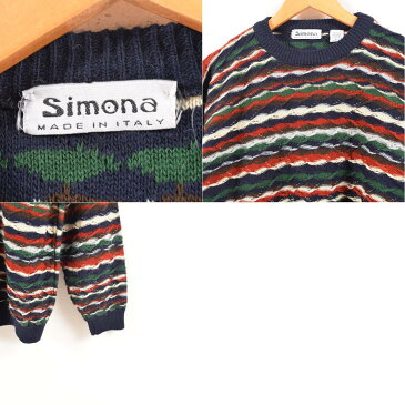 simona クージー風 総柄 ウール×アクリルニットセーター イタリア製 メンズL /waw9056 【中古】 【181028】