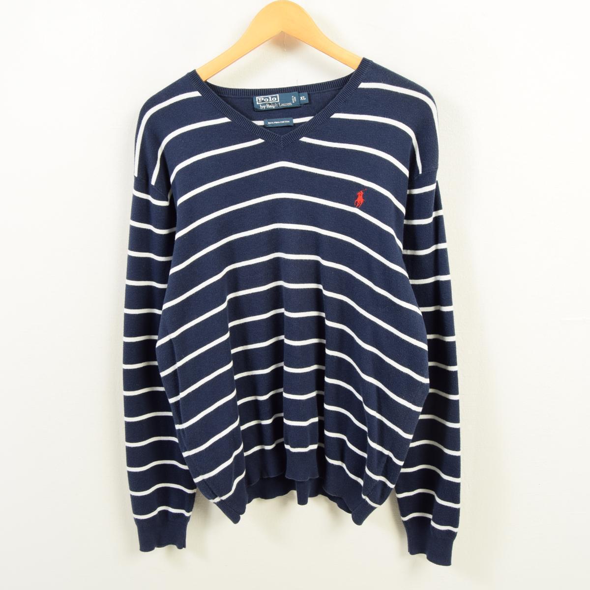 ラルフローレン Ralph Lauren POLO by Ralph Lauren Vネック ボーダー柄 ピマコットンニットセーター メンズL /waw9928 【中古】 【181224】【SP10】【SS1909】【TS1911】【PD191128】【【SS1912】】