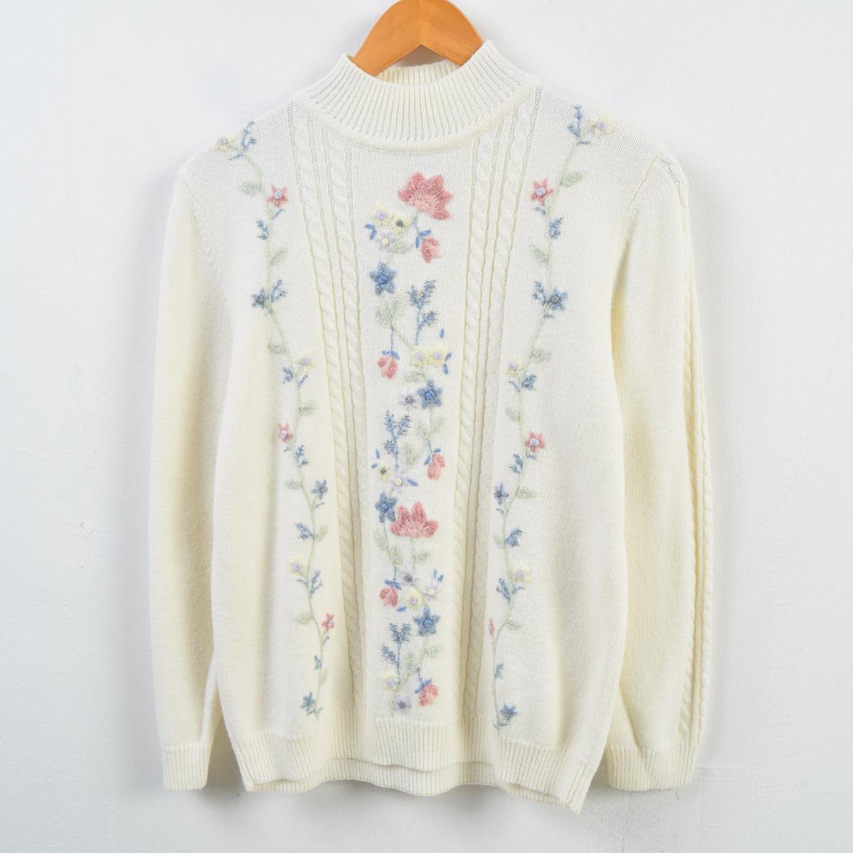 Alfred Dunner 花柄刺繍 モックネック アクリルニットセーター レディースm Wbb3076 Ts1911 Pd01 Cs03 その他セーター 古着屋jam ジャム