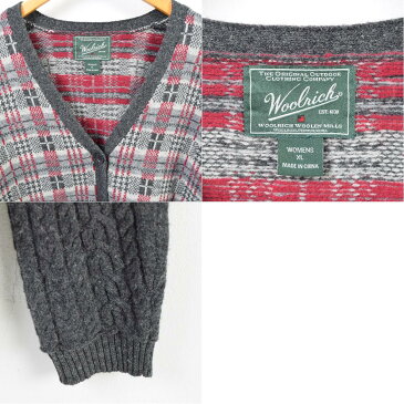 ウールリッチ WOOLRICH チェック柄 ケーブル編み ウールニットカーディガン レディースXL /wbb2486 【中古】 【190201】【TS1911】