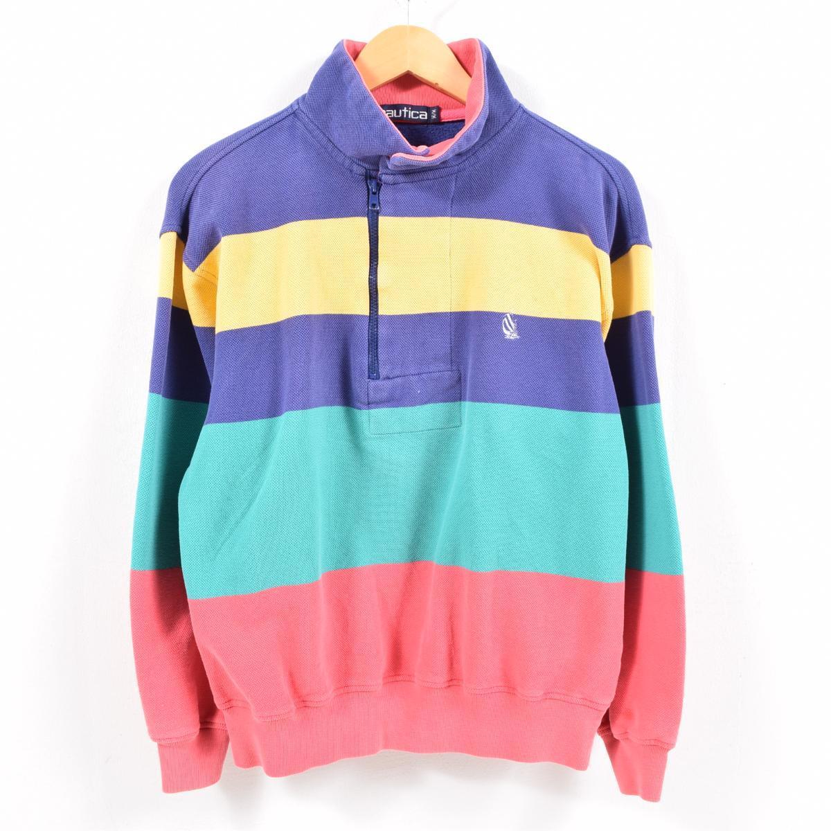 90年代 ノーティカ Nautica 鹿の子 マルチボーダー ハーフジップスウェットシャツ トレーナー メンズm ヴィンテージ Wbc0779 Ts1911 ジップスウェット 古着屋jam ジャム
