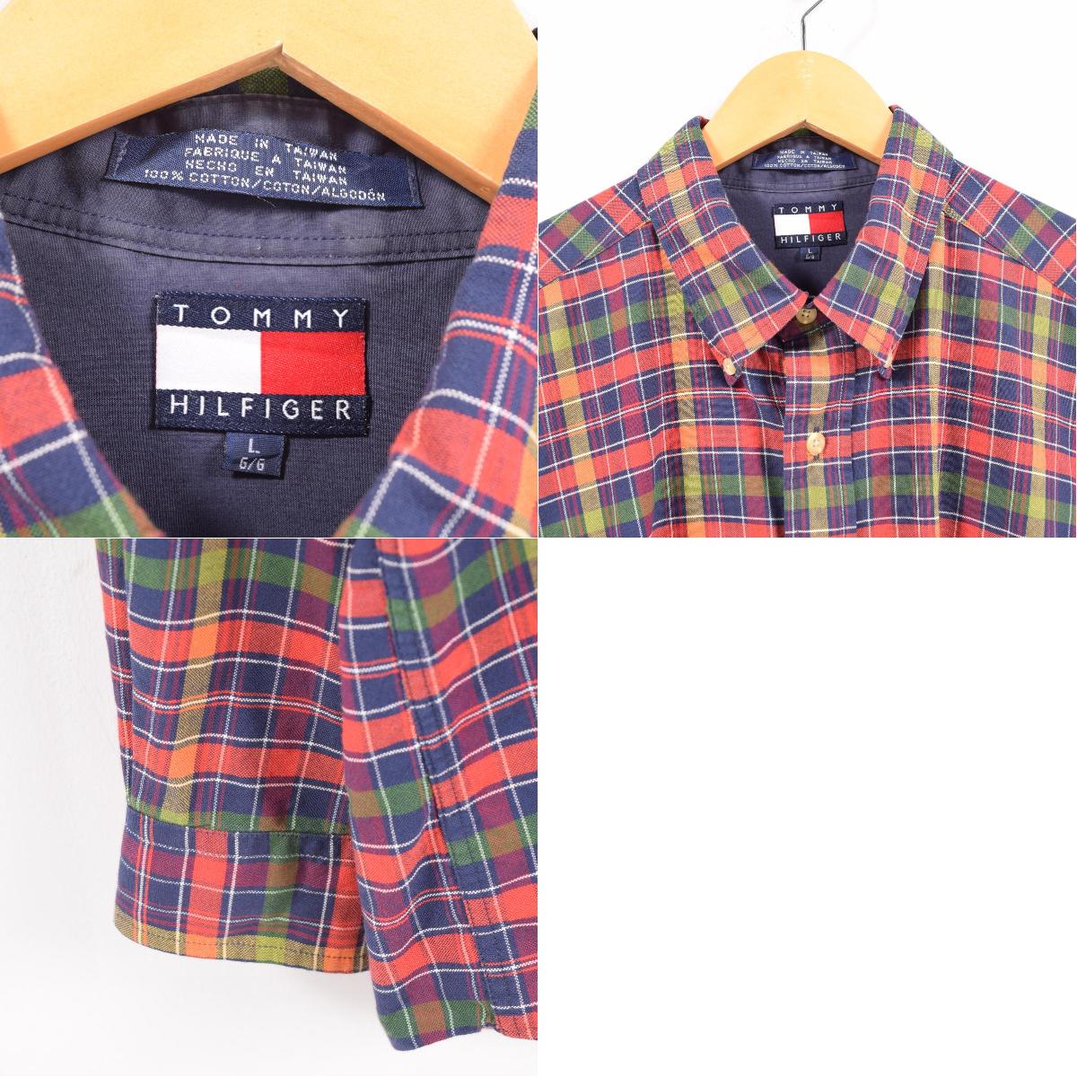 90年代 トミーヒルフィガー TOMMY HILFIGER 長袖 ボタンダウンチェックシャツ メンズXL /wbc3331 【中古】 【190301】【CS2001】