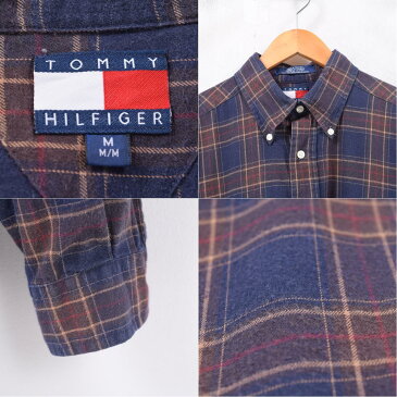 90年代 トミーヒルフィガー TOMMY HILFIGER チェック柄 切替 長袖 ボタンダウン ライトネルシャツ メンズL ヴィンテージ /wbd3353 【中古】 【190407】【PD190905-1】【CS2003】