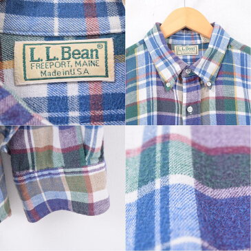 80年代 エルエルビーン L.L.Bean チェック柄 長袖 ボタンダウン ライトネルシャツ USA製 メンズL ヴィンテージ /wbd3358 【中古】 【190407】【PD2001】【CS2003】【SS2003】