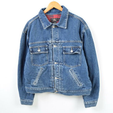 90年代 ラルフローレン Ralph Lauren RRL ダブルアールエル 第一期 ネル生地ライナー シンチバック デニムジャケット Gジャン USA製 メンズXL ヴィンテージ /wbb4685 【中古】【N1905】 【190413】【M2001】【VTG】【N2005】【N2101】【N2106】