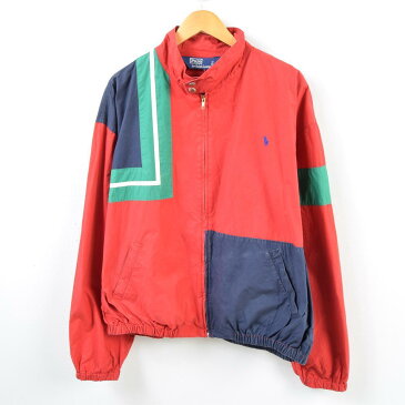 90年代 ラルフローレン Ralph Lauren POLO by Ralph Lauren クレイジーパターン ハリントンジャケット スイングトップ シンガポール製 メンズXL /wbb4690 【中古】【N1905】 【190413】