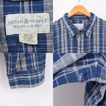 ラルフローレン Ralph Lauren DENIM&SUPPLY デニム&サプライ マドラスチェック 長袖 コットンリネンシャツ メンズXXL /wbd2344 【中古】 【190419】【CS2001】【SS2006】