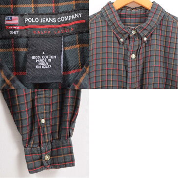 ラルフローレン Ralph Lauren POLO JEANS COMPANY チェック柄 長袖 ボタンダウン ライトネルシャツ メンズL /wbd9788 【中古】 【190419】【PD2001】【CS2003】