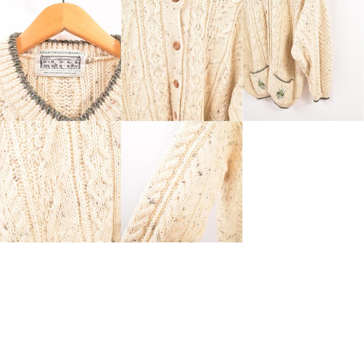 ARAN SWEATER MARKET 刺繍 フィッシャーマンアランニットカーディガン レディースXL /wbg9783 【中古】 【190823】【PD190926-2】