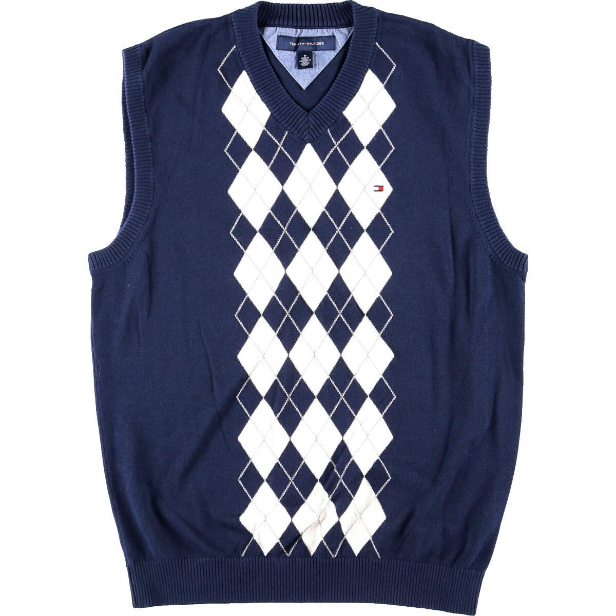 トミーヒルフィガー Tommy Hilfiger アーガイル柄 Vネック コットンニットベスト メンズs Wbk52 ニット ベスト 古着屋jam ジャム