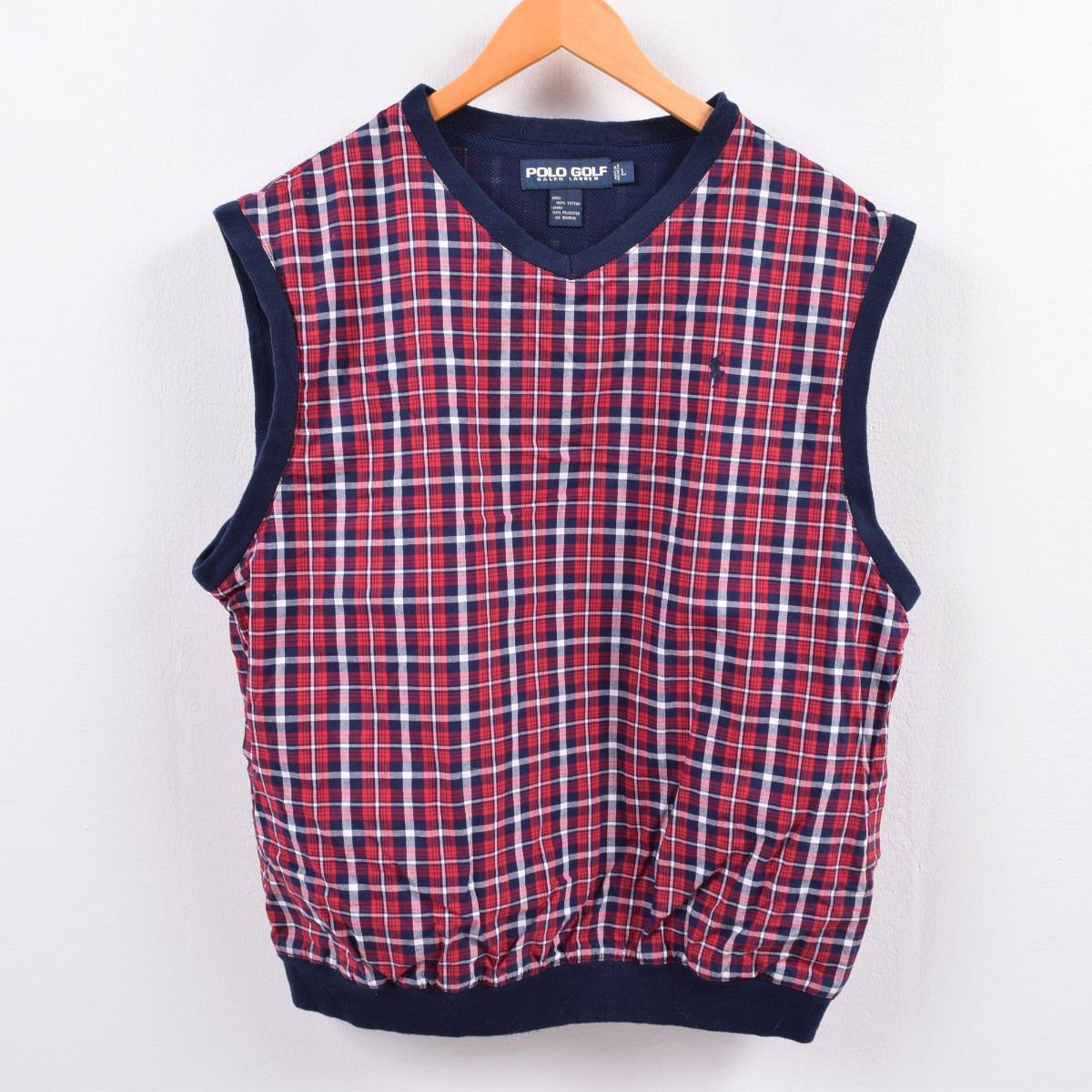 ラルフローレン Ralph Lauren Polo Golf ポロゴルフ チェック柄 Vネック コットンベスト メンズl Wbj6328 Pd1912 Ts01 その他ベスト 古着屋jam ジャム