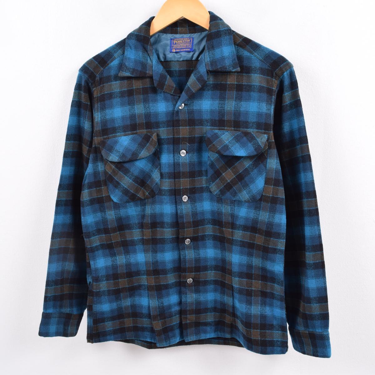 60~70年代 ペンドルトン PENDLETON ボードシャツ チェック柄 オープンカラー ウールボックスシャツ メンズM ヴィンテージ /wbi9625 【中古】 【191201】
