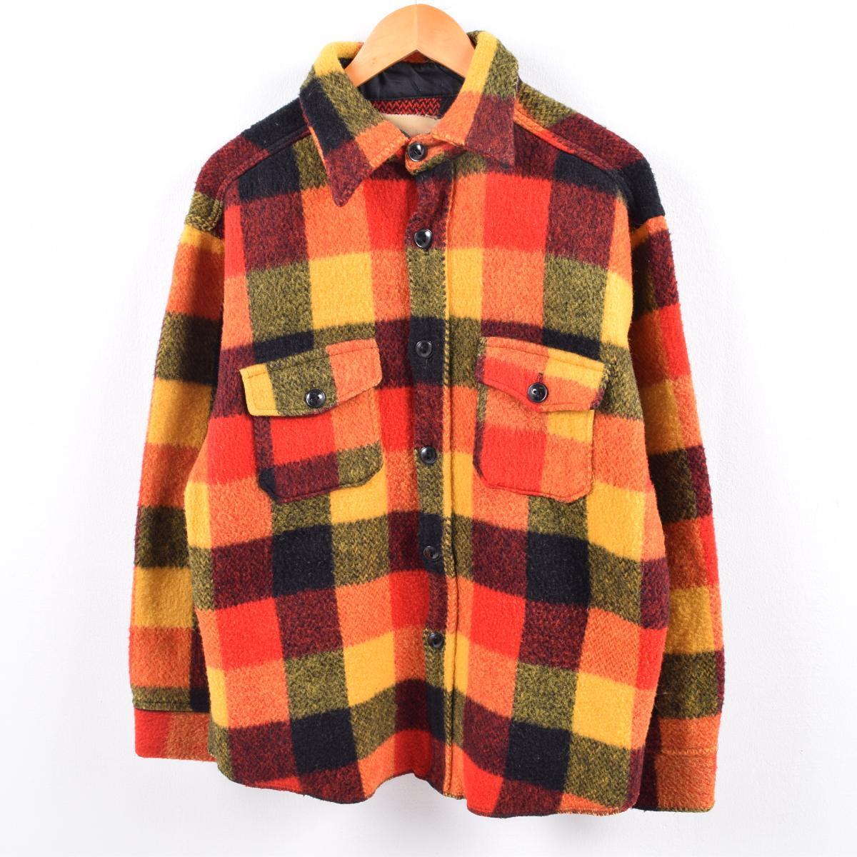 60~70年代 Melton ブロックチェック ヘビーウールシャツ メンズL ヴィンテージ /wbj2003 【中古】 【191216】のサムネイル