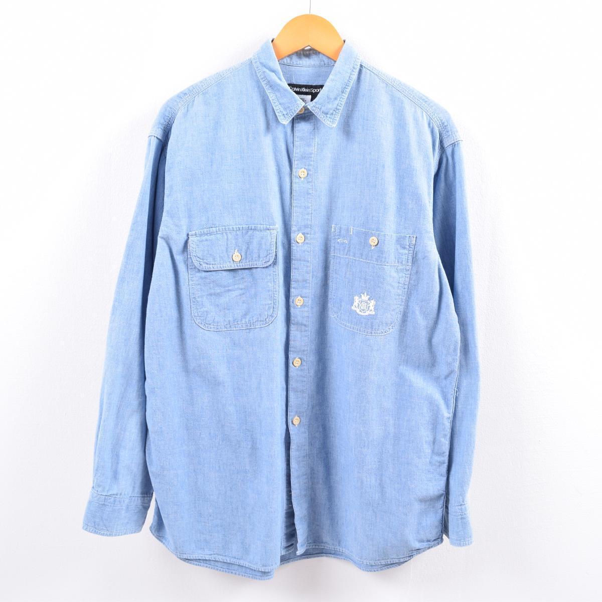 80 90年代 カルバンクライン Calvin Klein Sport 長袖 シャンブレーシャツ メンズl ヴィンテージ Eaa 0119 Pd03 2 Ss07 Cs07 Ss09 Js10 2b10f Ss2106 Ss2109 シャンブレーシャツ 古着屋jam ジャム