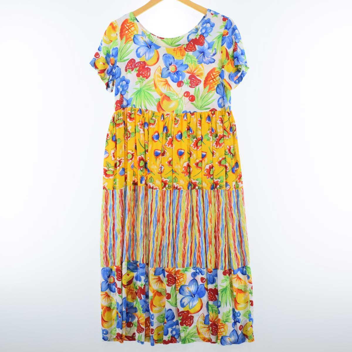 Leisure Wear 花柄 フルーツ柄 総柄 半袖 ワンピース レディースL /eaa004266 【中古】 【200202】【SS2007】【CS2007】