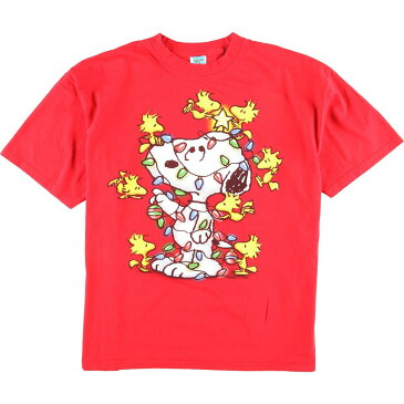 ピーナッツ PEANUTS SNOOPY スヌーピー クリスマス柄 キャラクタープリントTシャツ レディースXL /wbj0751 【中古】 【200223】