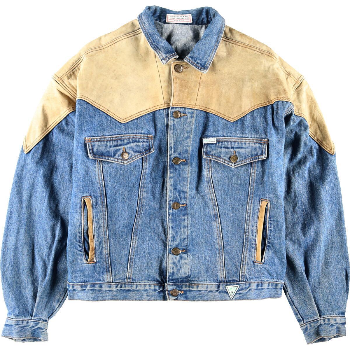 90年代 ゲス Guess JEANS A GEORGES MARCIANO DESIGN レザー切替 デニムジャケット Gジャン USA製 メンズXL ヴィンテージ /wbj1120 【中古】 【200301】のサムネイル