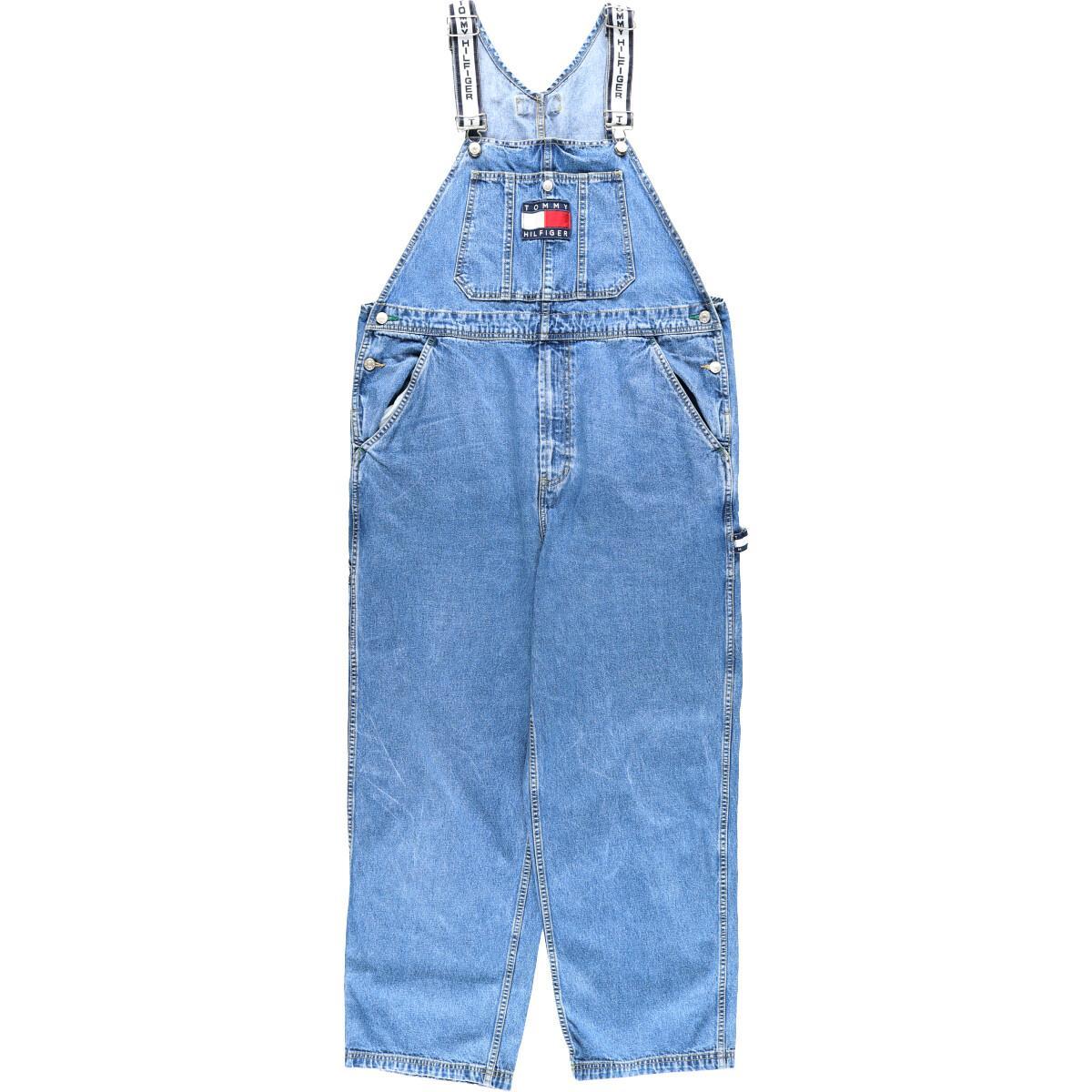 90年代 トミーヒルフィガー TOMMY HILFIGER JEANS サスペンダーロゴ刺繍 デニムオーバーオール L メンズw41 ヴィンテージ /wbi7139 【中古】 【200315】【VTG】