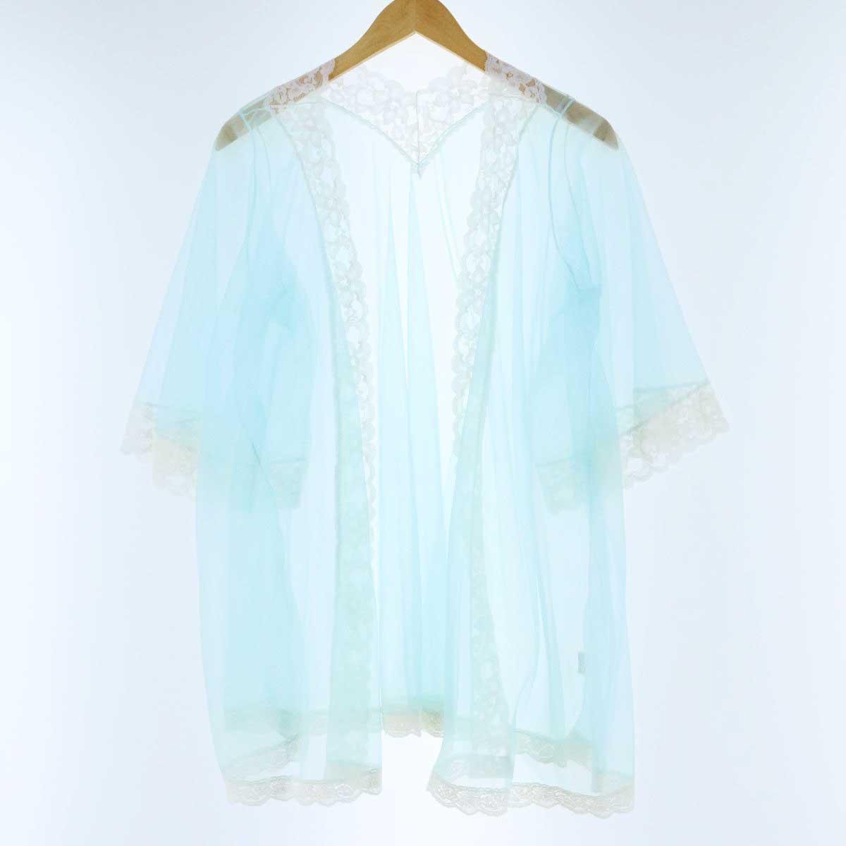 古着 ビンテージ 70s フレア レース 透け感 シースル ガウン シャツ 美