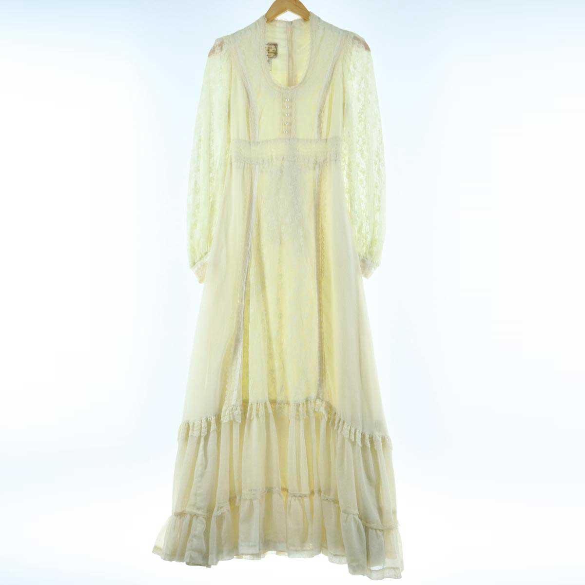 70年代 ガンネサックス Gunne Sax Jessica 袖レース 裾フリル マキシ丈 長袖 フレア ワンピース Usa製 レディースm ヴィンテージ Eaa0912 0413 フレアワンピース 古着屋jam ジャム