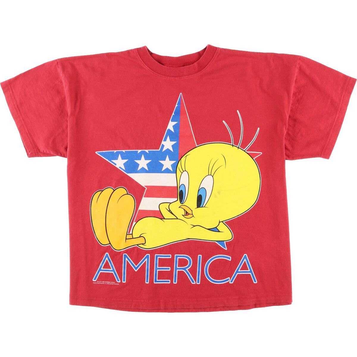 90年代 Looney Tunes ルーニーテューンズ Tweety トゥイーティー キャラクタープリントtシャツ Usa製 フリーサイズ ヴィンテージ Eaa 0424 キャラクターtシャツ 古着屋jam ジャム