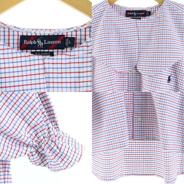 JAMリメイク ビッグカラー ラルフローレン Ralph Lauren チェック柄 長袖 ビッグカラーリメイクシャツ レディースM /eaa022794 【中古】【N0424】 【200425】